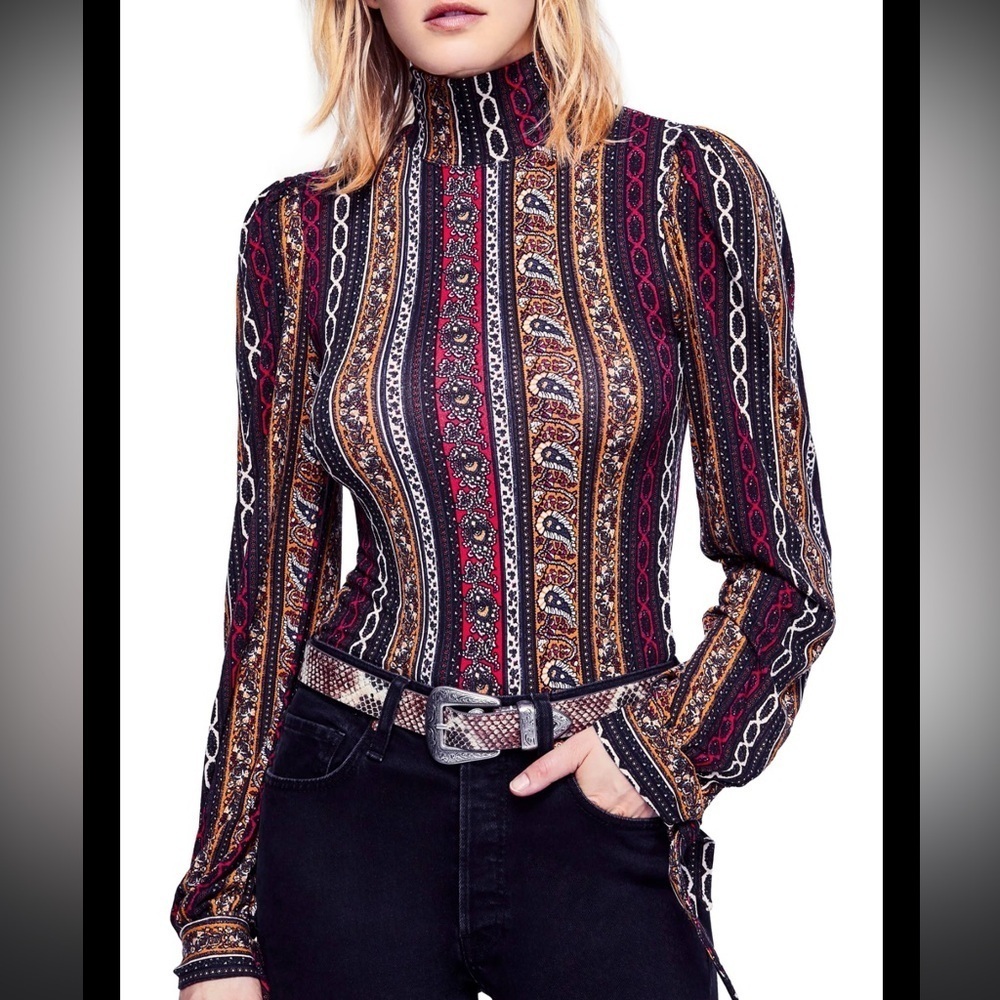 Free People Donatella Turtleneck Tie Sleeve Bohemian